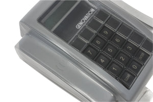 A close-up of a Genovation electronic access control card reader or keypad device, showing a TPU protective cover applied. 